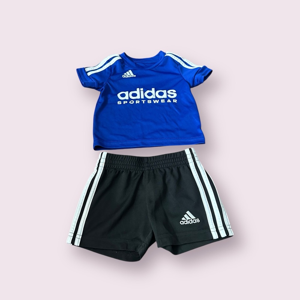 Baby Adidas Black And Blue Shorts And Tee Set Size 3 Months